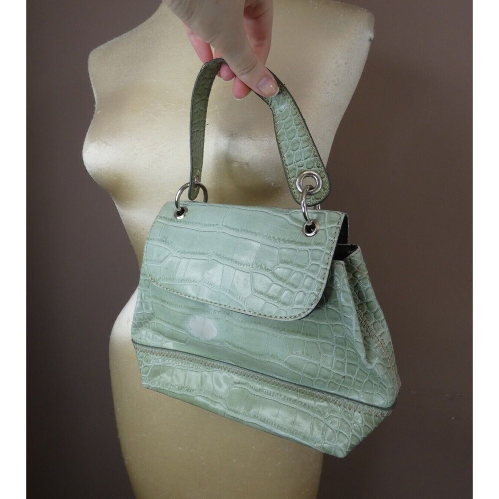 VTG Y2K Tommy Hilfiger Mini Purse Green Snakeskin Print 10" x 7" Hand Held